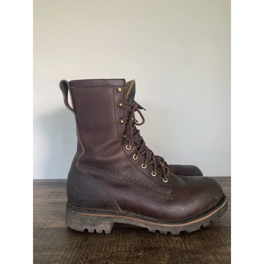 VTG Filson Highlander Brown Leather Hunting Boots Vibram Soles Made USA 9 D